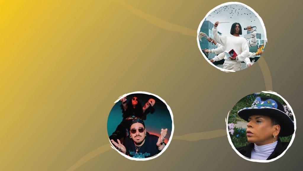 Banner image featuring Scott Wabano, Joseph Sarenhes, and Snotty Nose Rez Kids