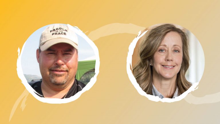 Photo of Chief Roland Willson and a photo of Tamara Lorencz on a yellow gradient background