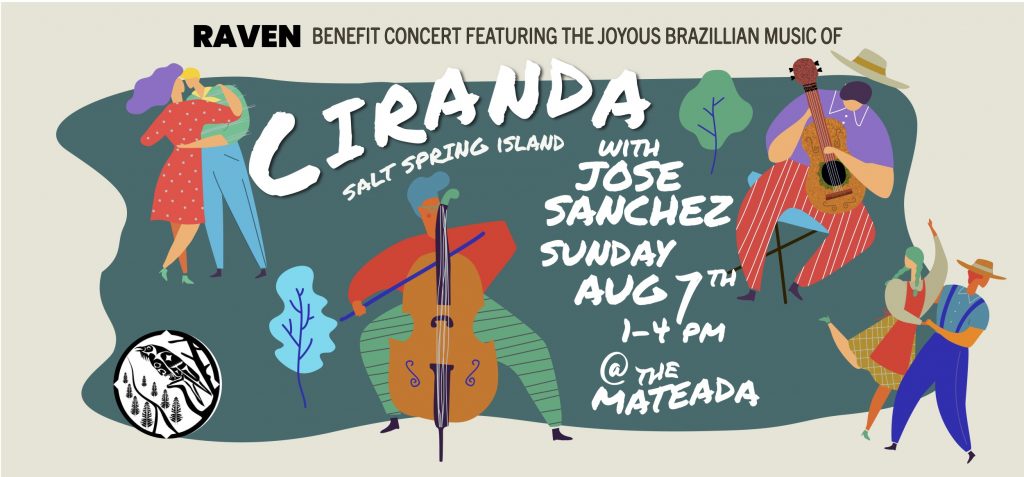 Ciranda benefit concert graphic with digital illustrations of folks playing music.